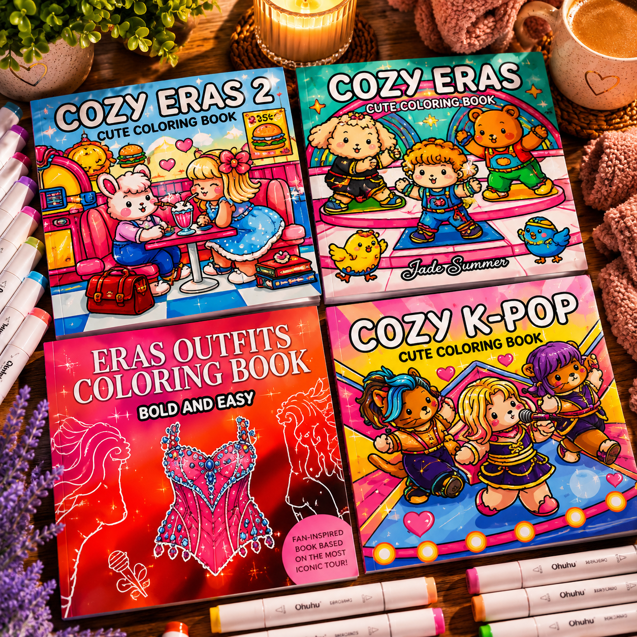 4 libros y 5 marcadores ohuhu al azar